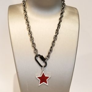 Red Star pave CZ Carabiner Lock Pendant Necklace